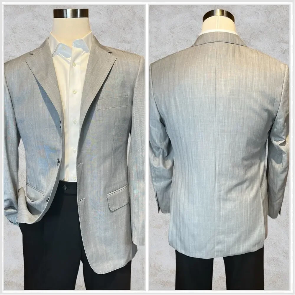 New Giorgio Armani 40R Silver Dove Gray Micro Herringbone Designer Blazer Italy